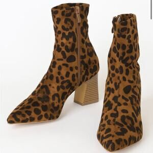 RAID Women’s Sz 6.5 Eva Leopard Suede Pointed-Toe Sock Boots